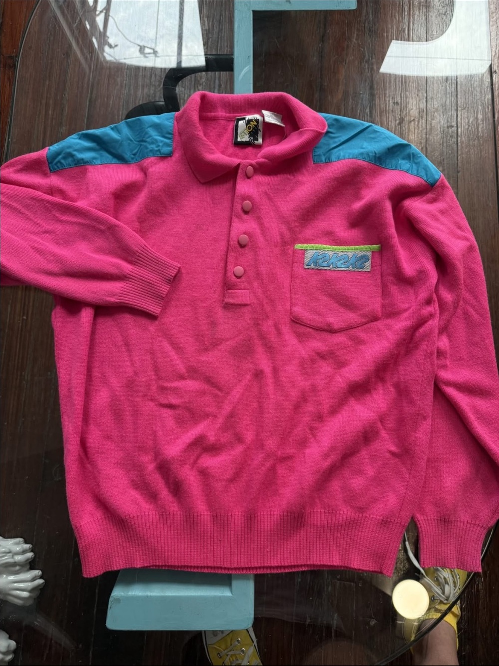 1980s Vintage K2 Wool Ski Sweater, Hot Pink, XL